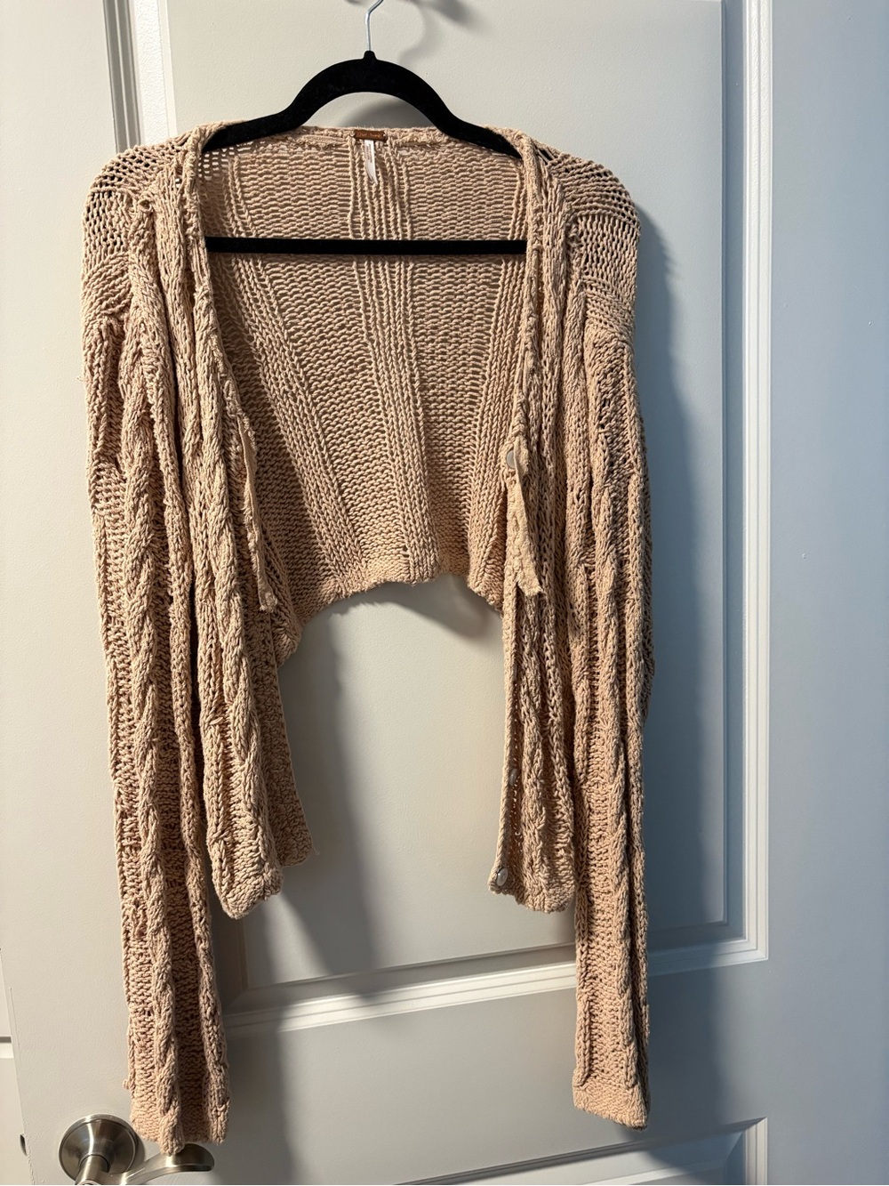 Free People Beige Open-Front Cable Knit Shrug